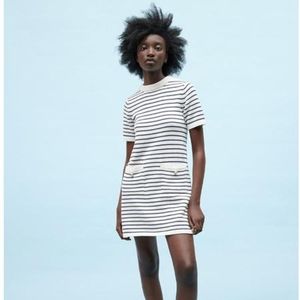 Zara Women's Navy and White Dress